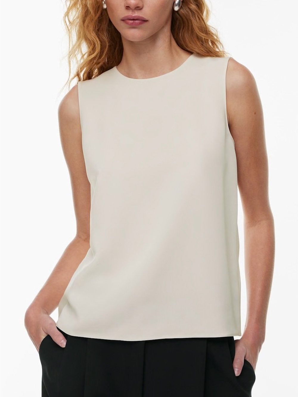 Aritzia Babaton Belfry Crewneck Sleeveless Shell Blouse Cream Sz XL